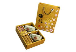 優(yōu)質(zhì)楠竹筷子+陶瓷餐具（兩碗兩筷）-紅花