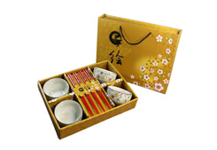 優(yōu)質(zhì)楠竹筷子+陶瓷餐具（四碗四筷）-小金花