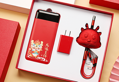 伴手禮，新年伴手禮，年會(huì)伴手禮，龍年禮品，展會(huì)禮品，充電寶+數(shù)據(jù)線(xiàn)+插頭三件套